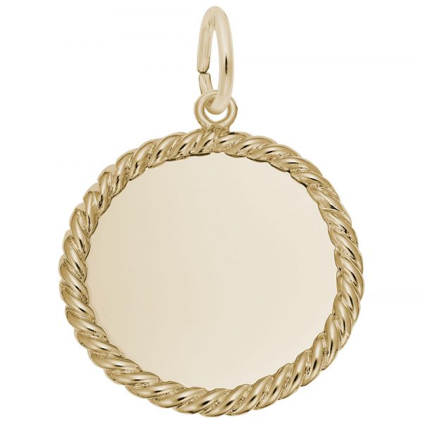 14K Yellow Gold Rope Disc Charm .75" Diameter