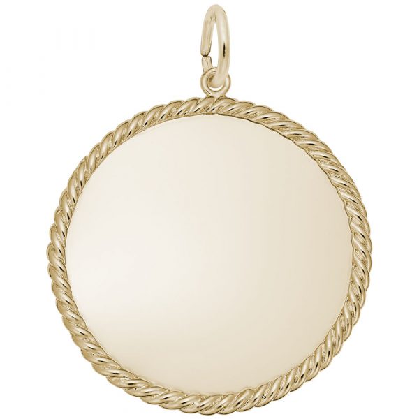 14K Yellow Gold Rope Disc Charm 1.23" Diameter